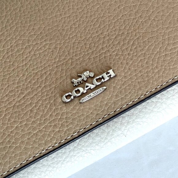 Coach Slim Trifold Wallet Womens Sandy Beige Leather CC816 Colorblock Snap - Picture 7 of 8